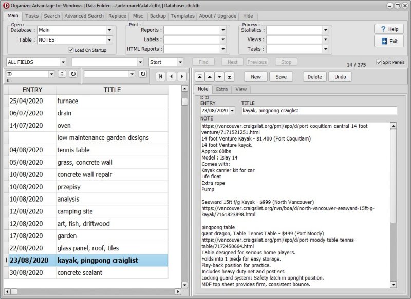 Diary Note Book Software for Windows PCs entries